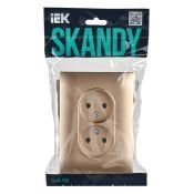 Штепсельная розетка встраиваемая двойная IEK SKANDY 10А SK-R20-10-K98-F SK-R10Sa без з/к без шторок в сборе песочный
