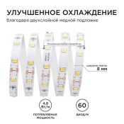 Светодиодная лента Белый дневной 3528 12V  4.8W/m 60Led/метр Стандарт 00-142 8мм Светодиодная лента Белый дневной 3528 12V  4.8W/m 60Led/метр Стандарт 00-142 8мм