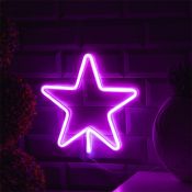 фигурка  светодиодная неоновая «Звезда»  Розовый, 3хАА, USB, 28х28 см