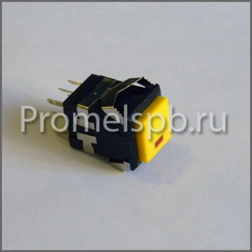 Кнопка ON-ON LED RWD-322 (KD2-21) 3A/250V 6c -чёрно-жёлтая квадр. с подсветкой