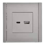 Розетка встраиваемая USB IEK FORTE&PIANO A+C 18Вт FP-U22-018-K46 FP551 сталь