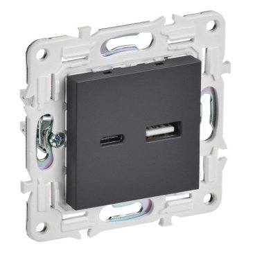 Розетка встраиваемая USB IEK SKANDY A+C 18Вт SK-U22-018-K48 SK-R13T титан