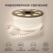 Светодиодная лента Белый теплый 2835 220V  6W/m  60Led/м герм 10-63 Стандарт IP65 50М