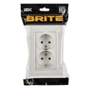 Штепсельная розетка встраиваемая двойная IEK BRITE 16А BR-R28-16-K01-F РСшПл12-3-БрБ с з/к и шторками в сборе плоская белый