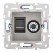 Розетка встраиваемая комбинированная IEK SKANDY SK-AK20-1-K50 SK-A14N TV+RJ45 кат.5E металл никель