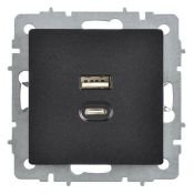 Розетка встраиваемая USB IEK BRITE A+C 45Вт BR-U22-045-K02 РЮ11-2-БрЧ черный