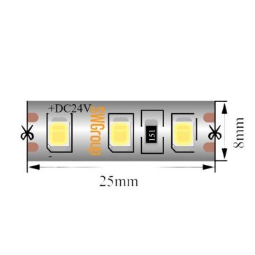 Светодиодная лента Белый дневной 2835 24V  9.6W/m 120Led/метр 00-00021283 SWG2120-24-9.6-NW-65-M (силикон) IP65