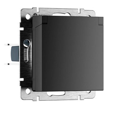 Штепсельная розетка встраиваемая WERKEL 16A 250V WL08-SKGSC-01-IP44 / W1171208  с/з, шторками и защитной крышкой  черный