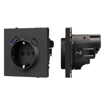 Штепсельная розетка встраиваемая Arlight SCT-NOBE-MUAC-SFPL-BK 16А 054285 с/з и USB тип A+C черный