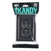 Штепсельная розетка встраиваемая двойная IEK SKANDY 10А SK-R20-10-K02 SK-R03Bl без з/к без шторок в сборе стекло черный