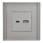 Розетка встраиваемая USB IEK FORTE&PIANO A+C 3,1А FP-U22-D31-K46 FP550 сталь