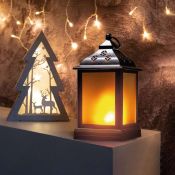 фигурка  светодиодная Декоративный фонарь Белый теплый 513-066, 21Led, 3хААА, черный корпус, мерцание эффект пламени, IP20