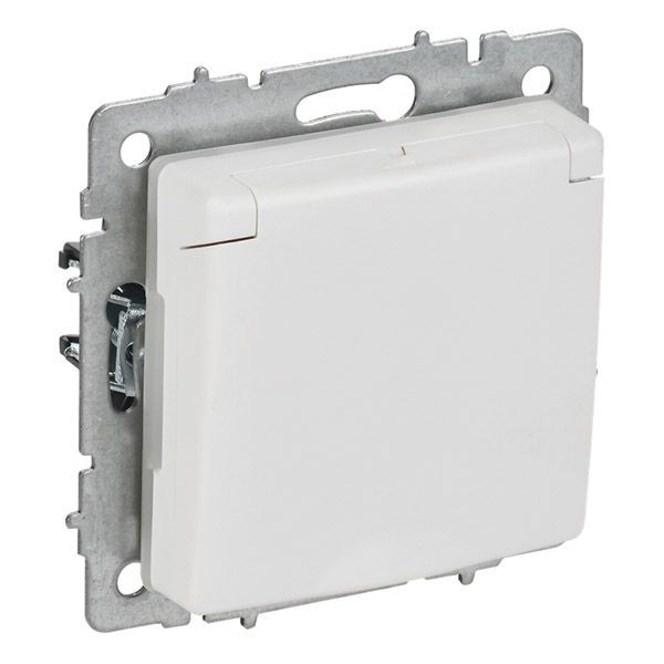 Штепсельная розетка встраиваемая IEK BRITE 16А BR-R16-16-44-K91 РСбш10-3-44-БрАБ с з/к и шторками с крышкой арктический белый IP44