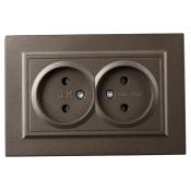 Штепсельная розетка встраиваемая двойная IEK BRITE 10А BR-R23-10-K45-F РСш12-2-БрТБ без з/к с з/ш в сборе бронза