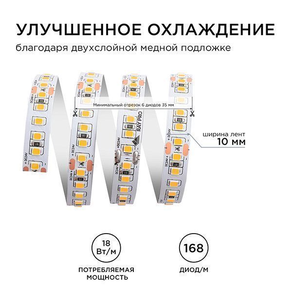 Светодиодная лента Белый теплый 2835 24V 18W/m 120Led/метр 00-301 PRO 10мм IP20 Светодиодная лента Белый теплый 2835 24V 18W/m 120Led/метр 00-301 PRO 10мм IP20