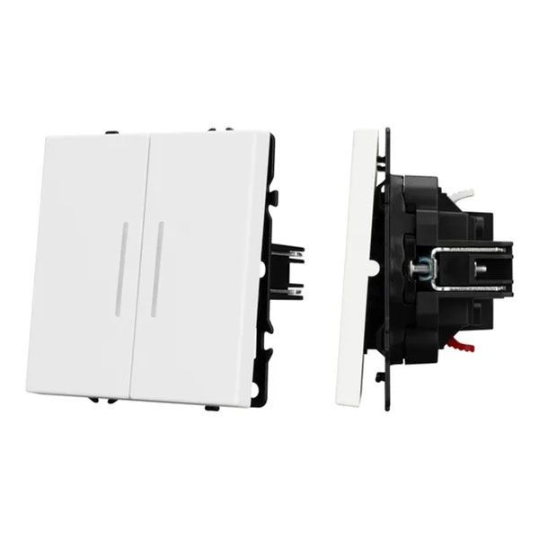 Выключатель встраиваемый двухклавишный проходной 054240 SWT-NOBE-MKP2-SFPL-L-WH с подсветкой белый