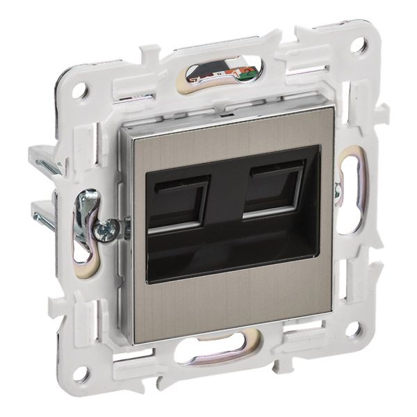 Розетка встраиваемая компьютерная двойная IEK SKANDY SK-K20-2-K50 SK-K04N RJ45 кат.6 металл никель