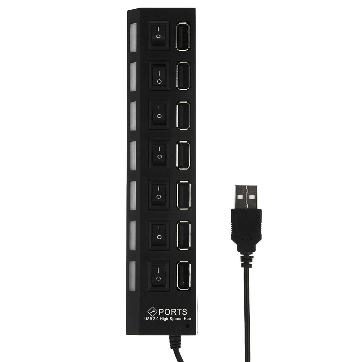 Разветвитель USB на 7 портов с выключателями, USB 2.0, черный