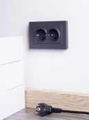 Штепсельная розетка встраиваемая двойная IEK BRITE 16А BR-R21-16-K53-F РС12-3-БрГ с з/к без з/ш в сборе графит