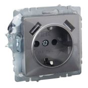 Штепсельная розетка встраиваемая IEK BRITE 16А BR-R14-16-U21-D21-K4 РЮш10-1-БрС с з/к и шторками с USB A+A 2,1А сталь