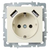 Штепсельная розетка встраиваемая IEK BRITE 16А BR-R14-16-U21-D21-K10 РЮш10-1-БрКр с з/к и шторками с USB A+A 2,1А бежевый