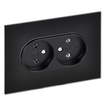 Штепсельная розетка встраиваемая двойная IEK SKANDY 10А SK-R20-10-K02 SK-R03Bl без з/к без шторок в сборе стекло черный