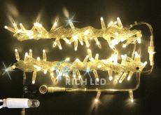 гирлянда НИТЬ мерцающий Белый теплый  Rich LED RL-S10CF-220V-CT/WW, прозрачный провод 10 м., соединяемая, защитный колпачек, 220V, 100 Led, IP65
