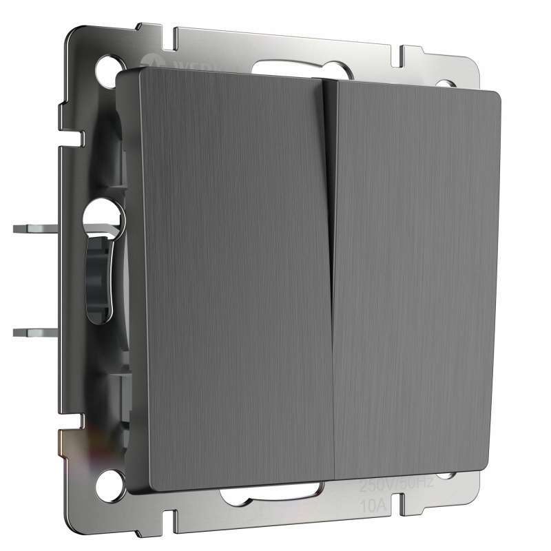 Выключатель встраиваемый двухклавишный  WERKEL WL04-SW-2G / W1120004 графит рифленый