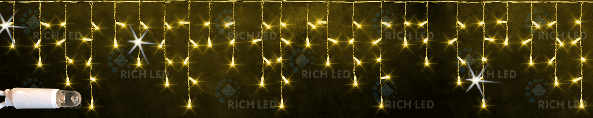 гирлянда БАХРОМА   8W Желтый, Rich LED RL-i3*0.5F-RW/Y,  белый резиновый провод 3x0.5 м., соединяемая, 220V, 112 Led, IP65, мерцание