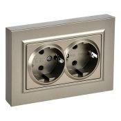 Штепсельная розетка встраиваемая двойная IEK BRITE 16А BR-R28-16-K37-F РСшПл12-3-БрШ с з/к и шторками в сборе плоская шампань