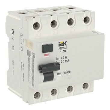 Выключатель дифференциального тока (УЗО) 4п 40А R10N 30мА тип AC AR-R10N-4-040C030 ARMAT IEK