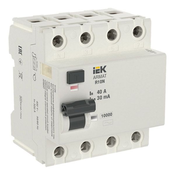 Выключатель дифференциального тока (УЗО) 4п 40А R10N 30мА тип AC AR-R10N-4-040C030 ARMAT IEK