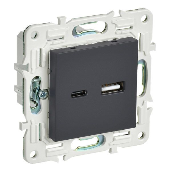 Розетка встраиваемая USB IEK SKANDY A+C 3,1А SK-U22-D31-K53 SK-R14G графит