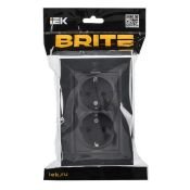 Штепсельная розетка встраиваемая двойная IEK BRITE 16А BR-R28-16-K53-F РСшПл12-3-БрГ с з/к и шторками в сборе плоская графит