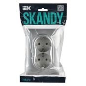 Штепсельная розетка встраиваемая двойная IEK SKANDY 16А SK-R21-16-K23-F SK-R08S без з/к без шторк в сборе серебряный