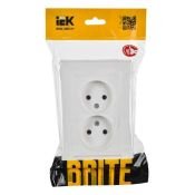 Штепсельная розетка встраиваемая двойная IEK BRITE 10А BR-R20-10-K91-F РС12-2-БрАБ без з/к без шторок в сборе белый