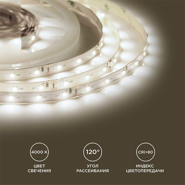 Светодиодная лента Белый дневной 2835 12V  8W/m 60Led/метр 00-130 Стандарт 10мм IP20 Светодиодная лента Белый дневной 2835 12V  8W/m 60Led/метр 00-130 Стандарт 10мм IP20