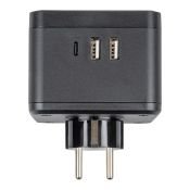 разветвитель -двойник Uniel с заземлением 16A 2USB+1TYPE C UL-00011246 S-GES2-16SBUC BLACK