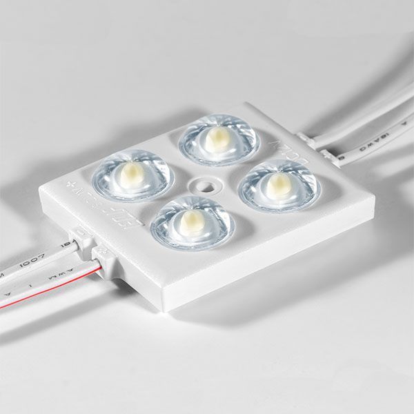 Светодиодный модуль герметичный 4led Белый холодный 2835smd 12V квадратный с линзой ELF-SOL+ 4 2835 CW 8000K