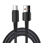 Кабель штекер USB A - штекер Type-C 1.0М 6А 120W черная нейлоновая оплетка Кабель штекер USB A - штекер Type-C 1.0М 6А 120W черная нейлоновая оплетка