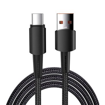 Кабель штекер USB A - штекер Type-C  1.0М 6А 120W черная нейлоновая оплетка