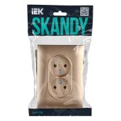 Штепсельная розетка встраиваемая двойная IEK SKANDY 10А SK-R23-10-K98-F SK-R09Sa без з/к с з/ш в сборе песочный