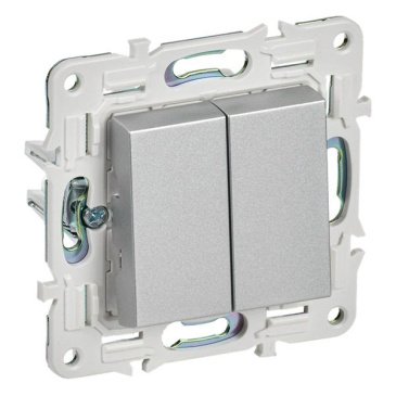 Выключатель встраиваемый двухклавишный IEK SKANDY SK-V20-0-10-K23 SK-V04S серебряный