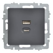 Розетка встраиваемая USB IEK BRITE A+C 45Вт BR-U22-045-K53 РЮ11-2-БрГ графит