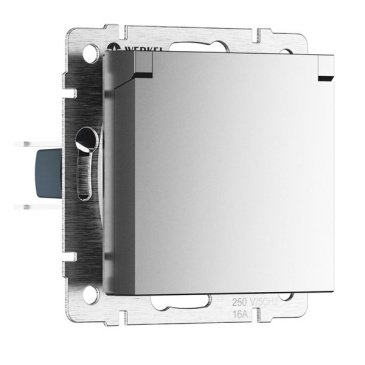 Штепсельная розетка встраиваемая WERKEL 16A 250V W1171265 с/з, шторками и защитной крышкой серебряный матовый