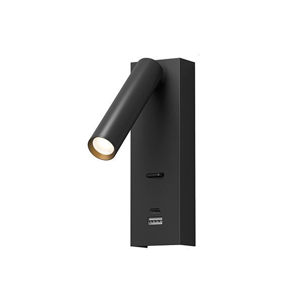 Накладной светильник-бра   3W Белый теплый DENKIRS CHARGELUX DK5090-BK 220V IP20 с  USB-A и USB-C черный
