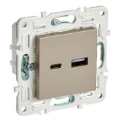 Розетка встраиваемая USB IEK SKANDY A+C 18Вт SK-U22-018-K37 SK-R13Sh шампань