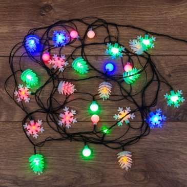 гирлянда фигурная  3W Шарики-Снежинки-Елочки RGB 303-064, 30 LED МУЛЬТИКОЛОР, 4,4 метра с контроллером