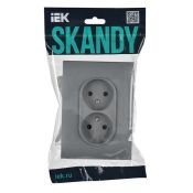 Штепсельная розетка встраиваемая двойная IEK SKANDY 10А SK-R23-10-K03-F SK-R09Gr без з/к с з/ш в сборе серый