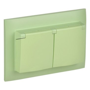 Штепсельная розетка встраиваемая двойная IEK SKANDY 16А SK-R26-16-44-K06-F SK-R12G с з/к со штороками и крышкой в сборе мятный IP44